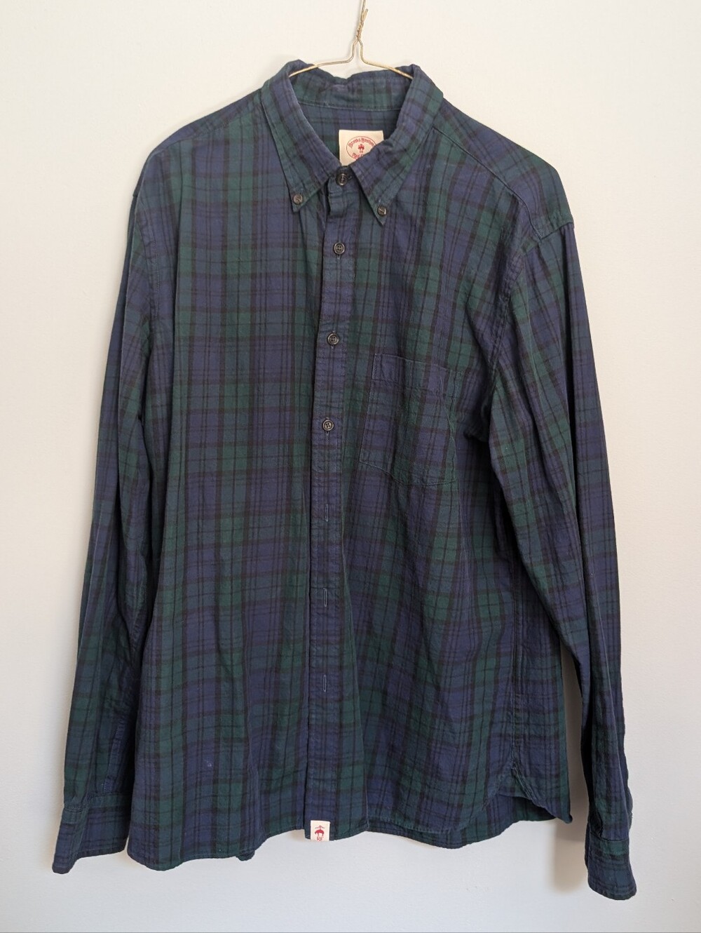 Brooks Brothers Green & Navy Plaid Button-Down Shirt